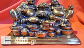 Μπρούτζινο χειροποίητο διπλό άγαλμα fengshui του θεού Βούδα με περίτεχνα σκαλίσματα.
